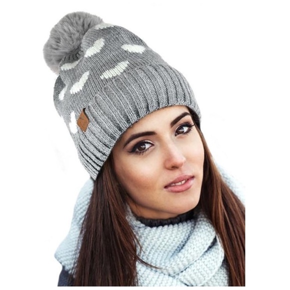 Ladies Knit Winter Hat W Faux Fur Pom (3 color options) - Picture 2 of 6